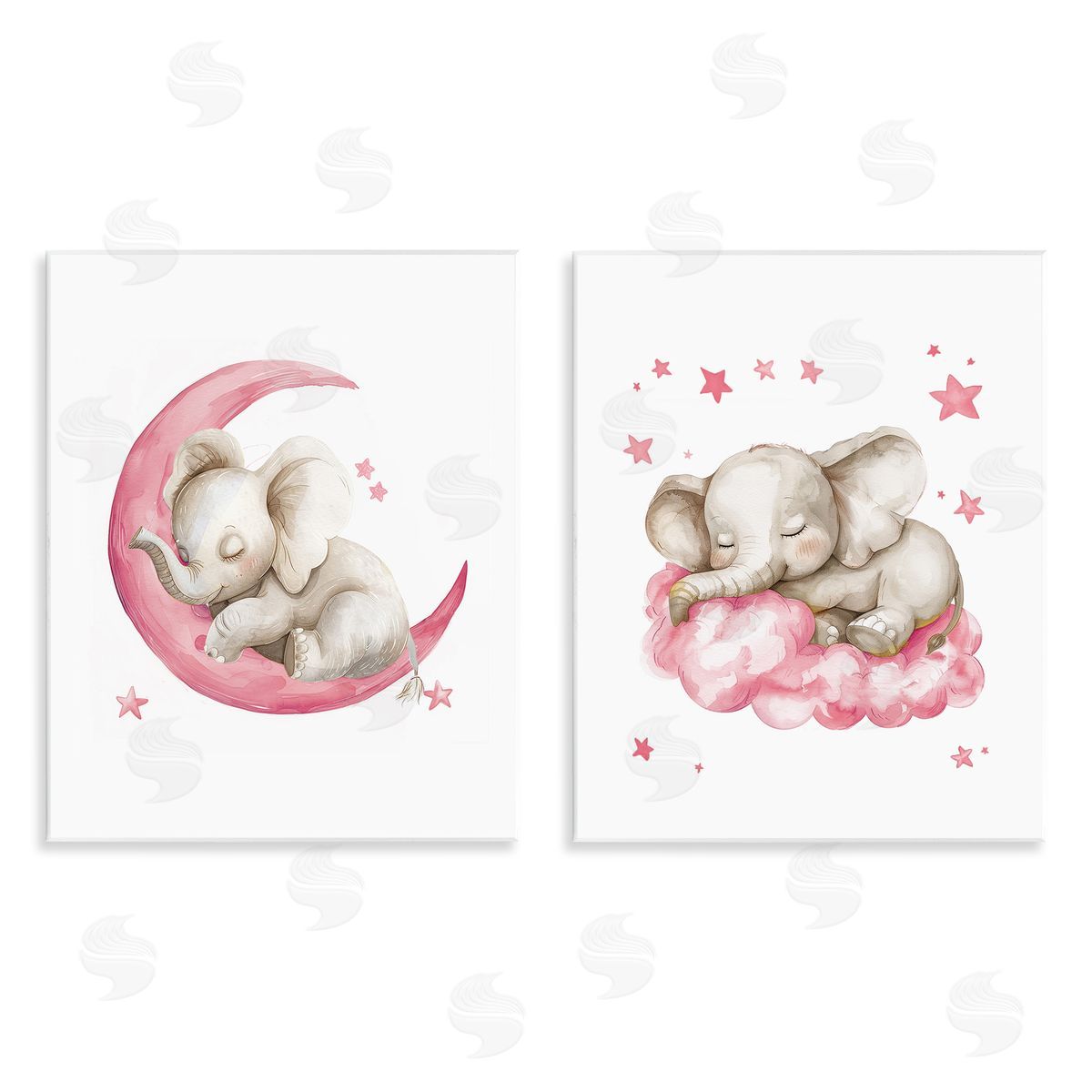 LSR Design Studio Pink Sleepy Elephant Wooden Wall Plaque Art Print