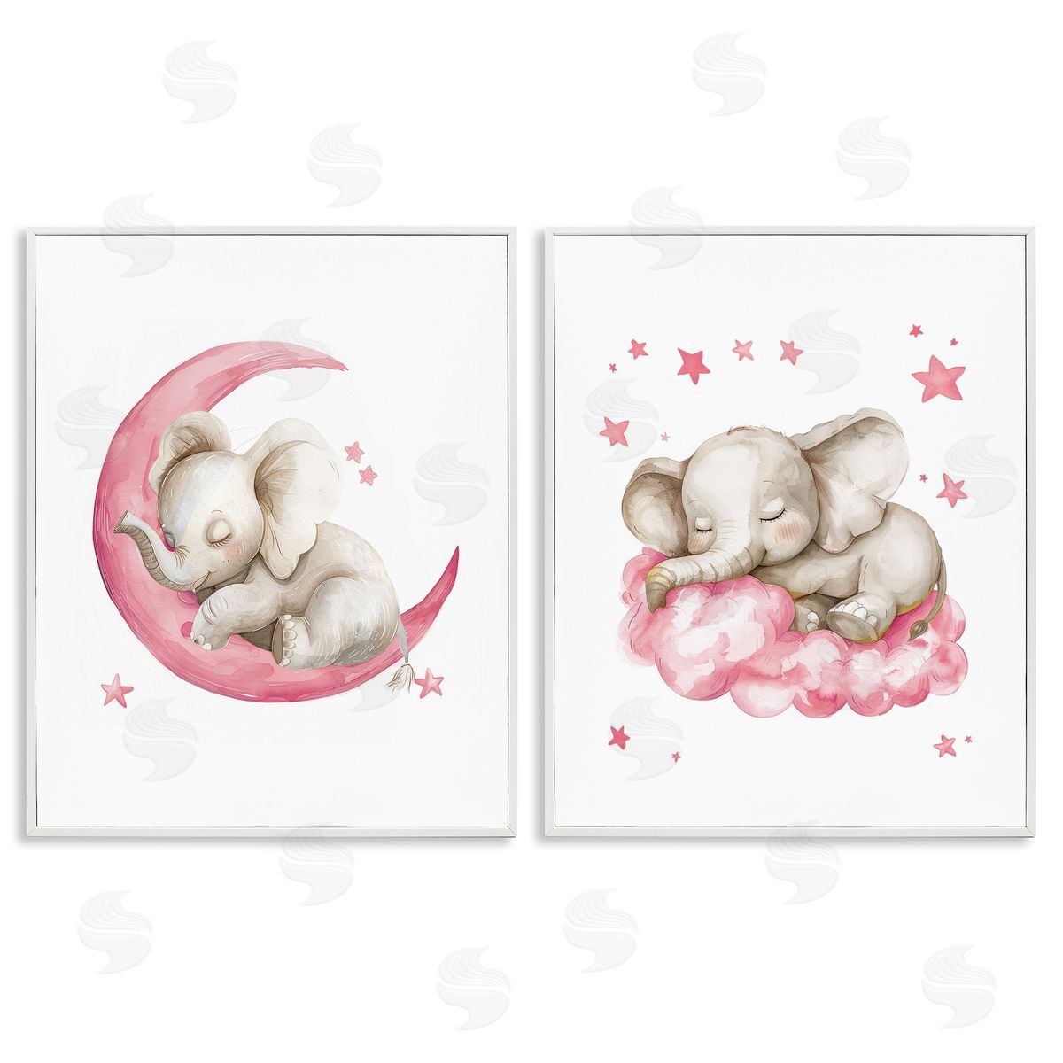 LSR Design Studio Pink Sleepy Elephant White Framed Giclee Wall Art Print