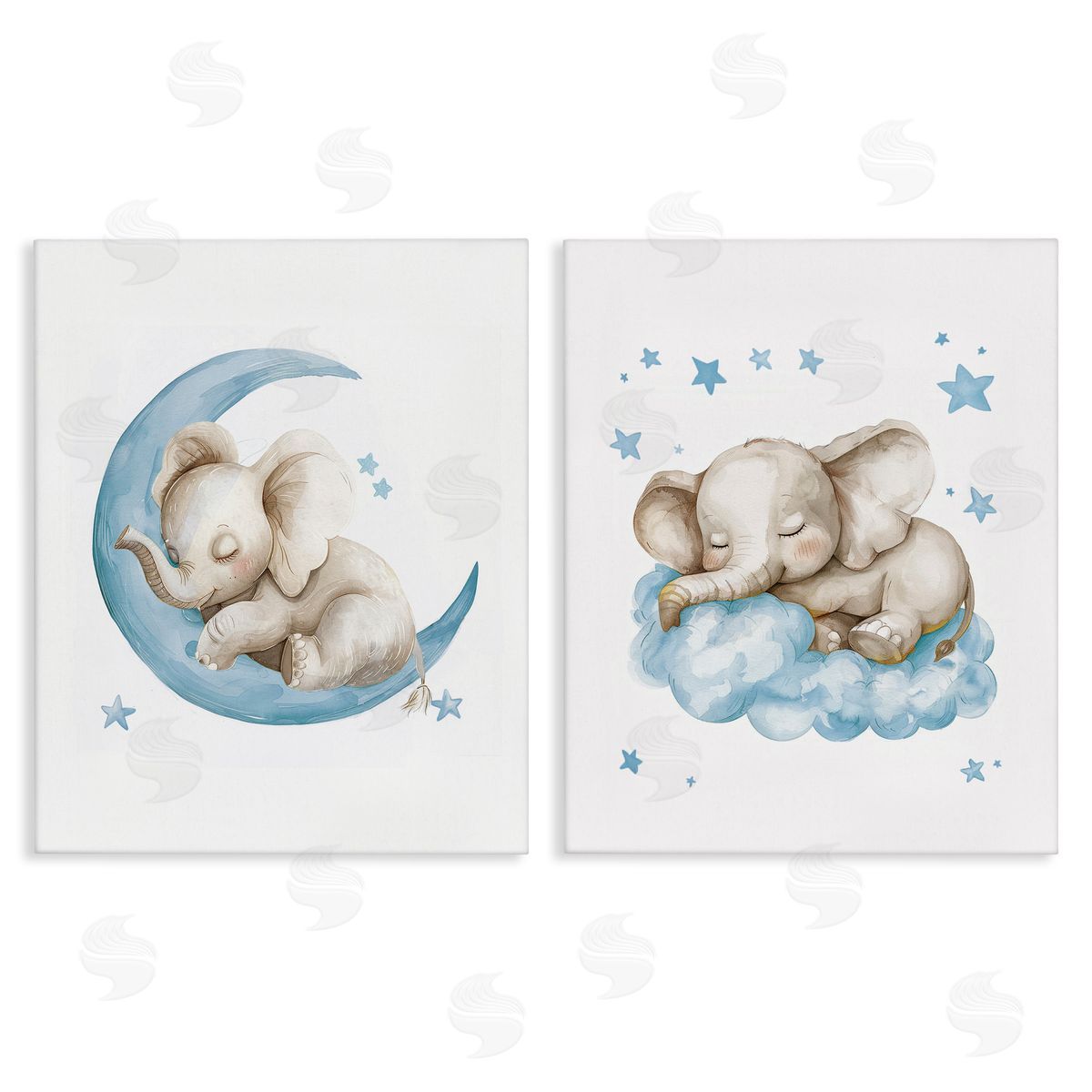 LSR Design Studio Blue Sleepy Elephant Canvas Wall Art Print