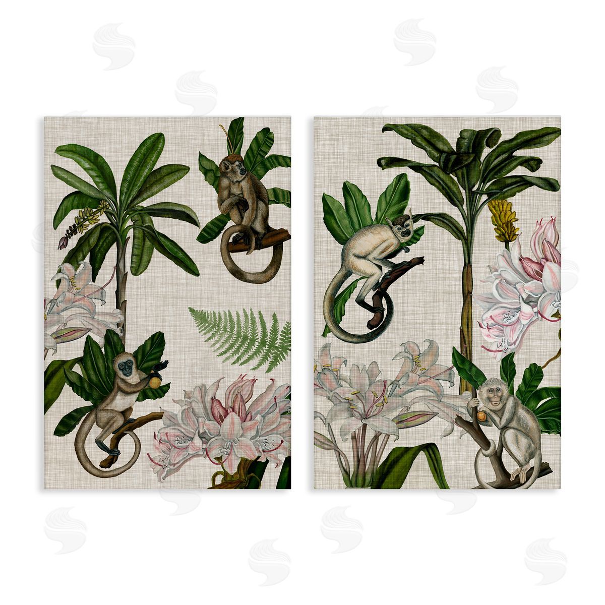 Tropical Trees & Monkeys Canvas Wall Art, Home Decor by Naomi McCavitt