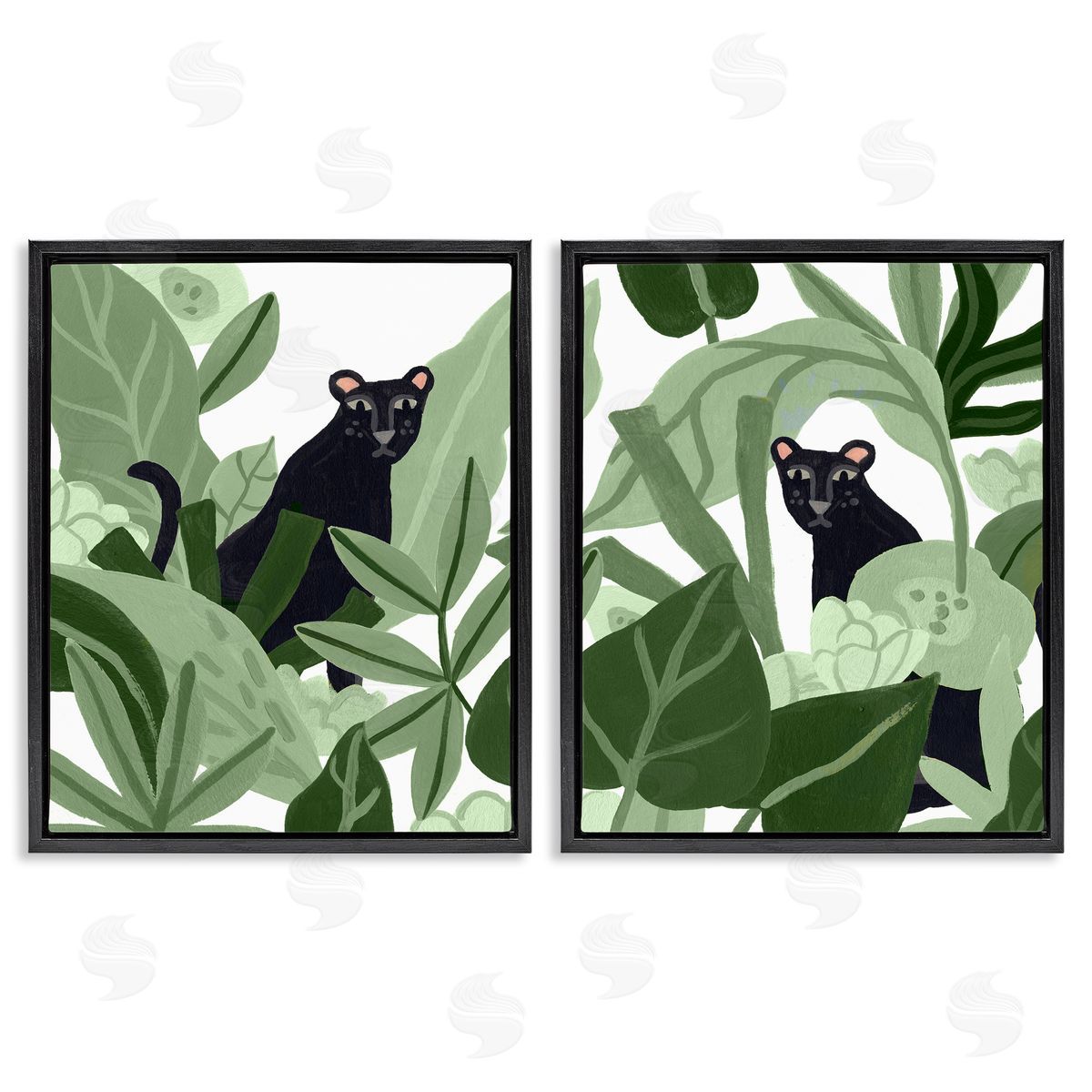 Panthers Among Tropics Black Floating Frame Canvas Wall Art, Home Decor by June Erica Vess