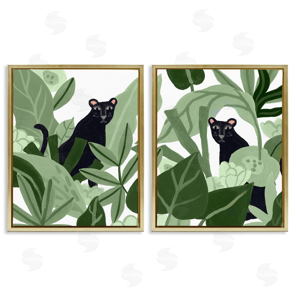 Panthers Among Tropics Gold Floating Frame Canvas Wall Art, Home Decor by June Erica Vess