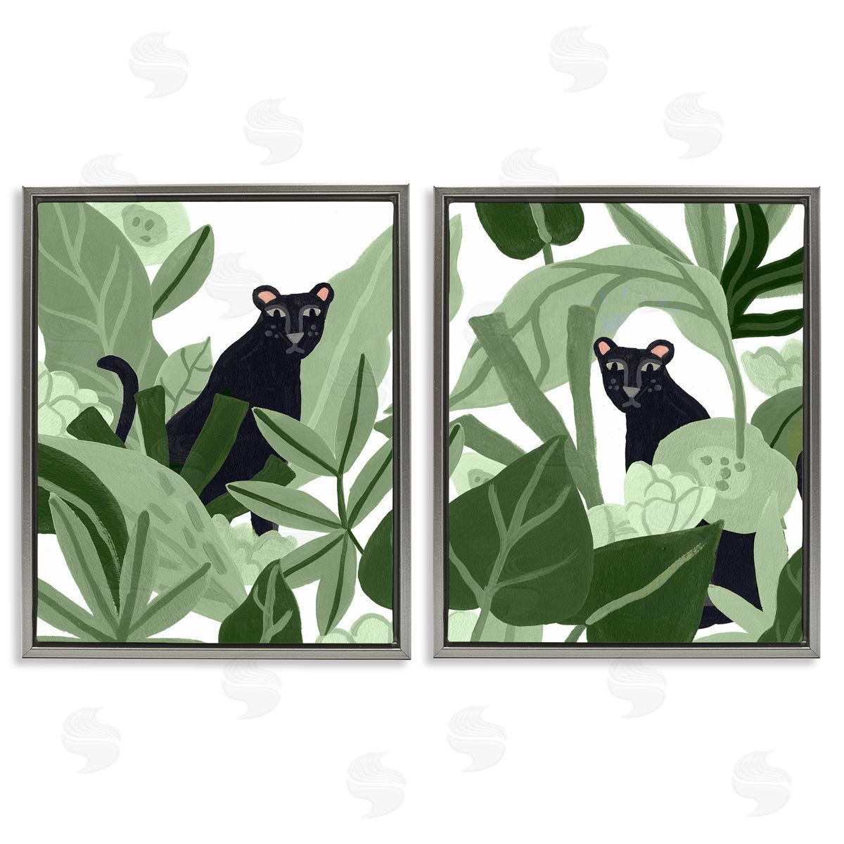 Panthers Among Tropics Grey Floating Frame Canvas Wall Art, Home Decor by June Erica Vess