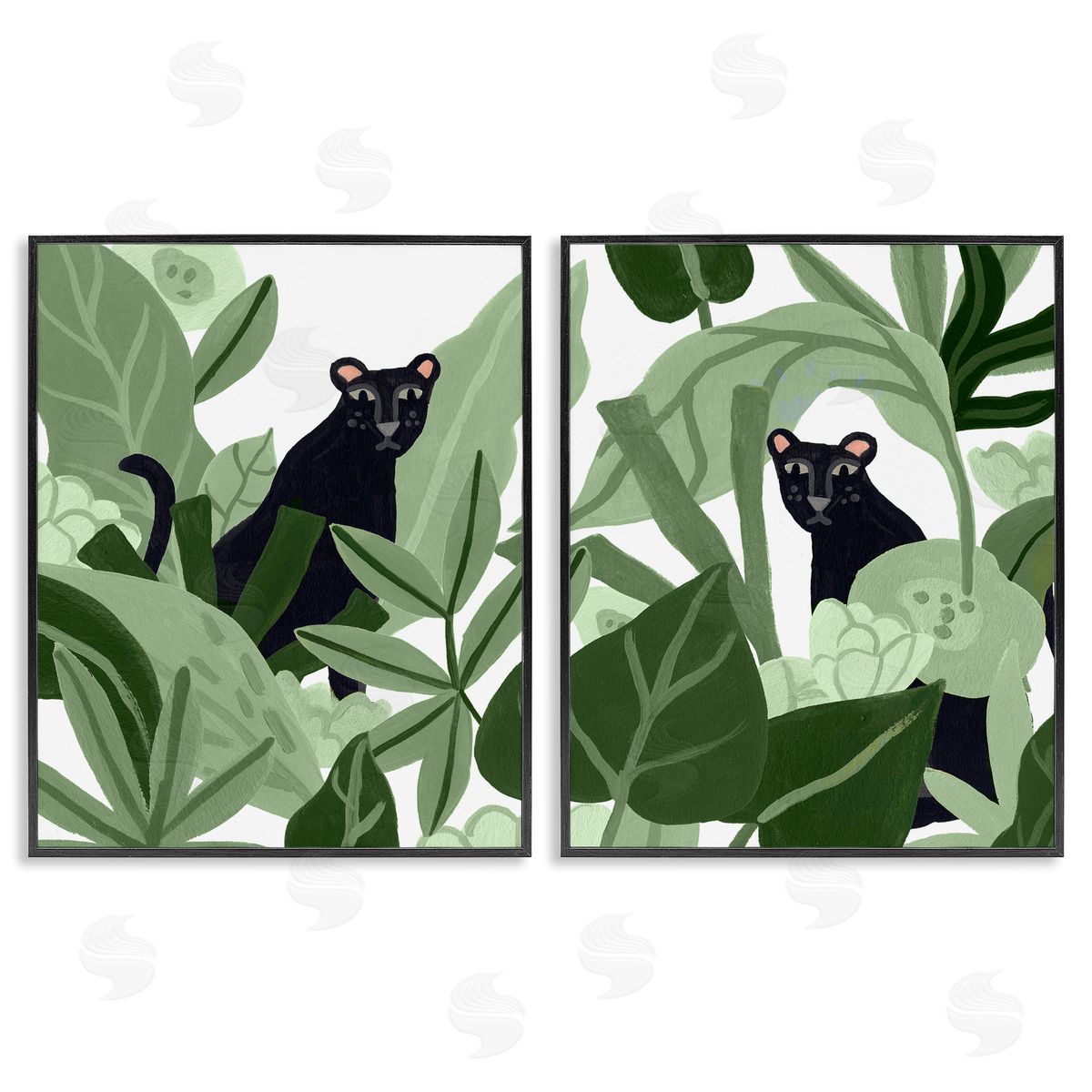 Panthers Among Tropics Black Frame Print Wall Art, Home Decor by June Erica Vess