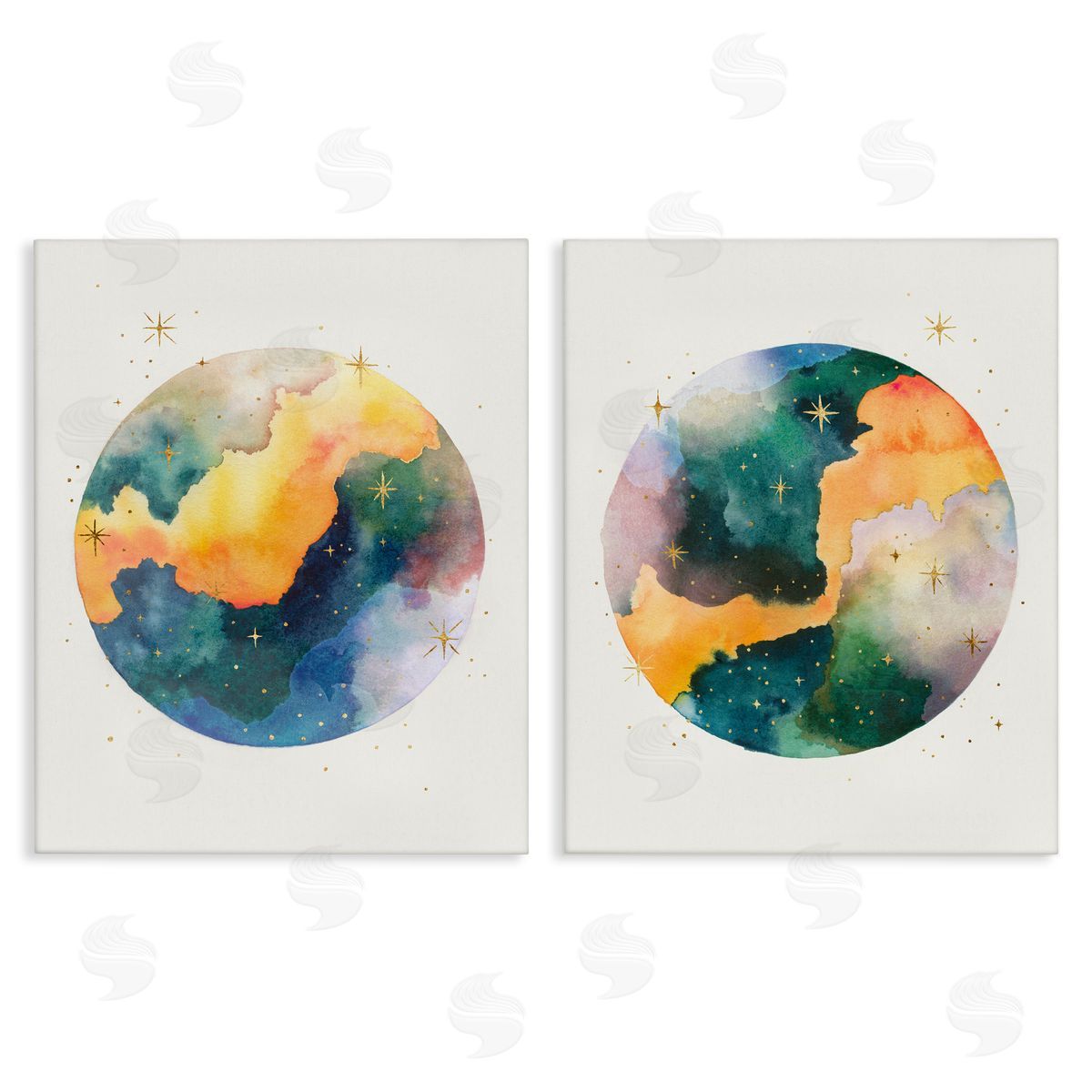 Outer Space Round Galaxies Canvas Wall Art, Home Decor by Grace Popp