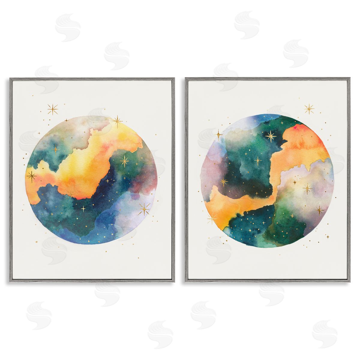 Outer Space Round Galaxies Grey Frame Print Wall Art, Home Decor by Grace Popp