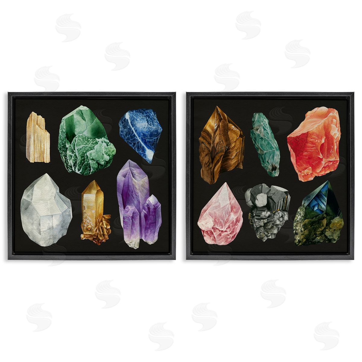 Various Gemstones on Black Black Floating Frame Canvas Wall Art, Home Decor by Grace Popp