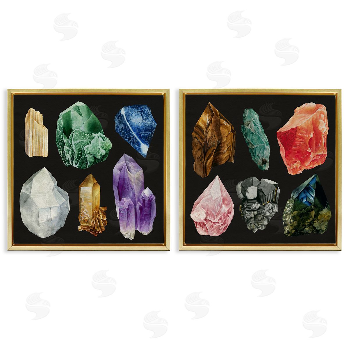 Various Gemstones on Black Gold Floating Frame Canvas Wall Art, Home Decor by Grace Popp