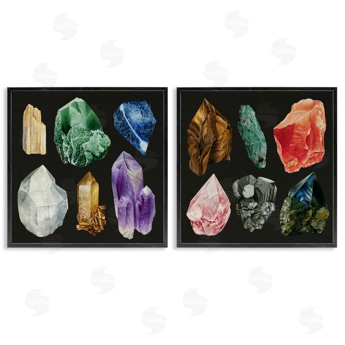 Various Gemstones on Black Black Frame Print Wall Art, Home Decor by Grace Popp