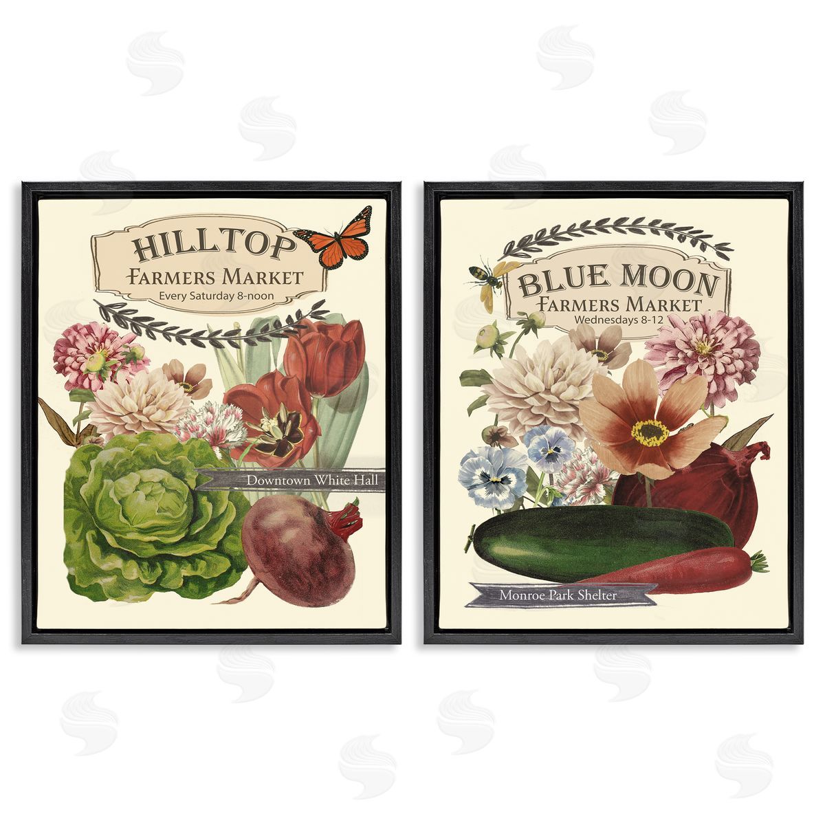 Vintage Farmers Markets Black Floating Frame Canvas Wall Art, Home Decor by Vision Studio