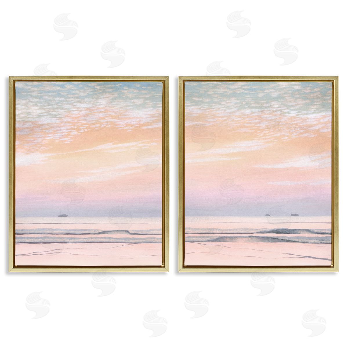 Peachy Coastal Sunrise Gold Floating Frame Canvas Wall Art, Home Decor by Grace Popp