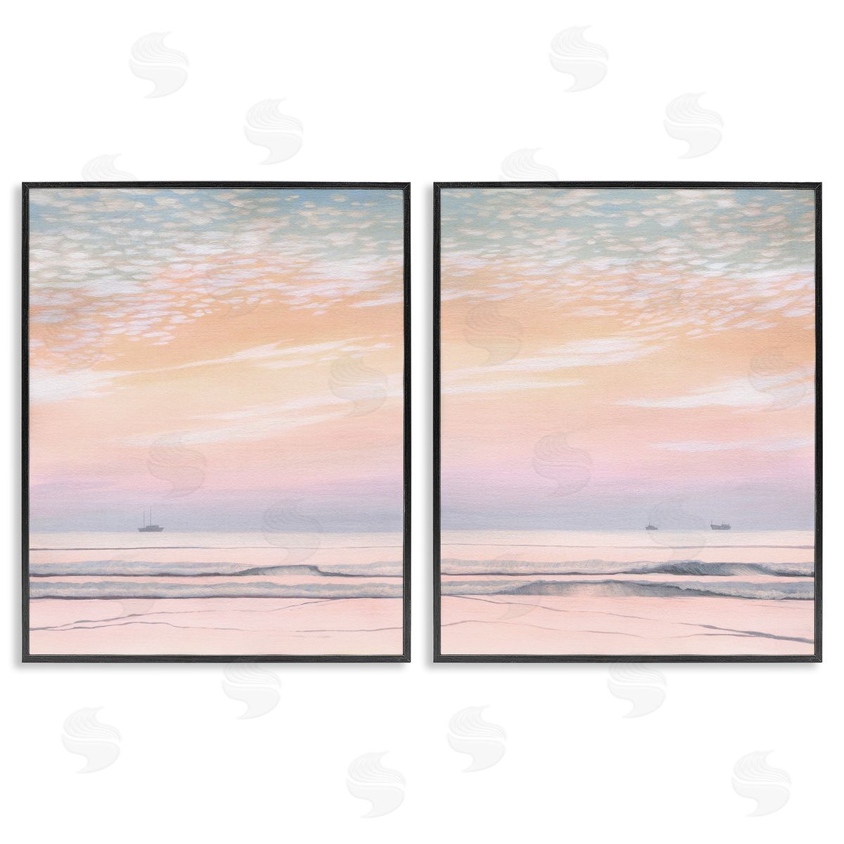 Peachy Coastal Sunrise Black Frame Print Wall Art, Home Decor by Grace Popp