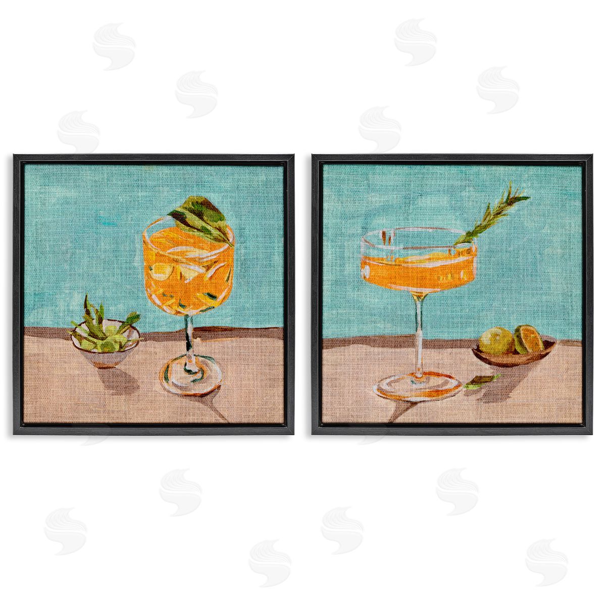 Orange Cocktail Still Lifes Black Floating Frame Canvas Wall Art, Home Decor by Melissa Wang