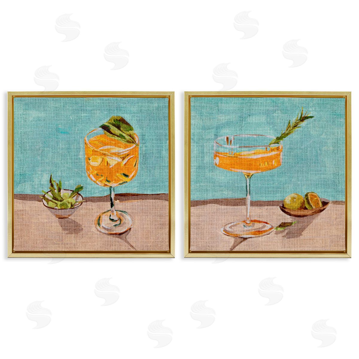 Orange Cocktail Still Lifes Gold Floating Frame Canvas Wall Art, Home Decor by Melissa Wang