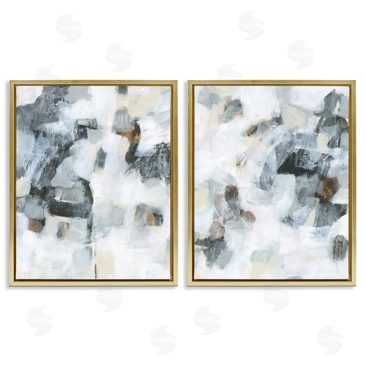Grey Faded Abstraction Gold Floating Frame Canvas Wall Art, Home Decor by June Erica Vess