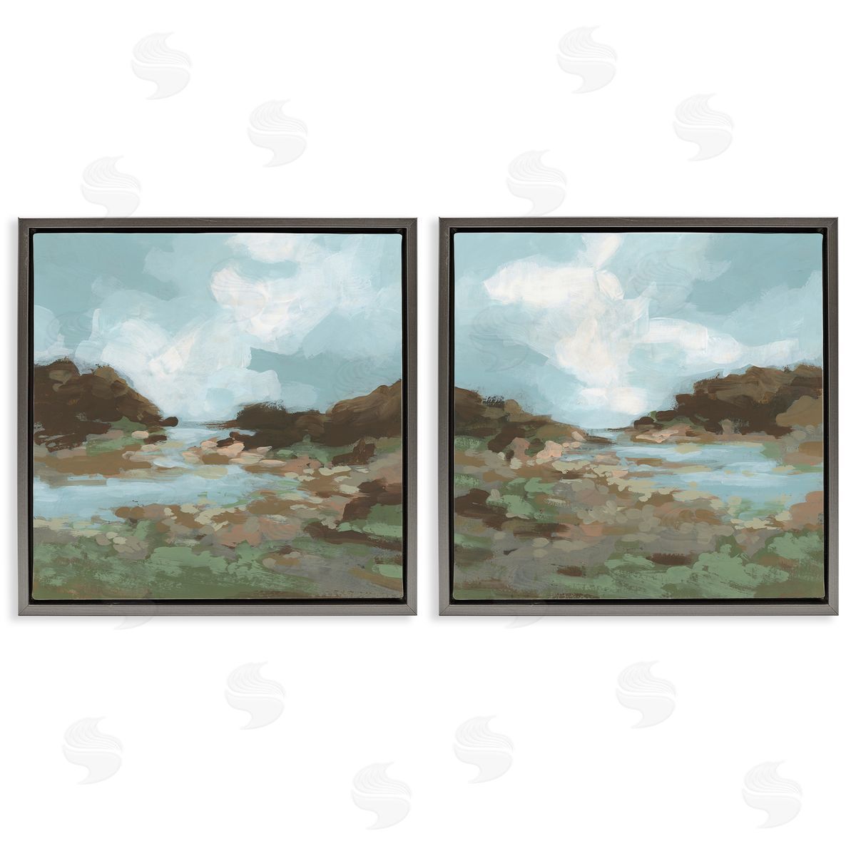 Winding River Landscape Scene Grey Floating Frame Canvas Wall Art, Home Decor by June Erica Vess