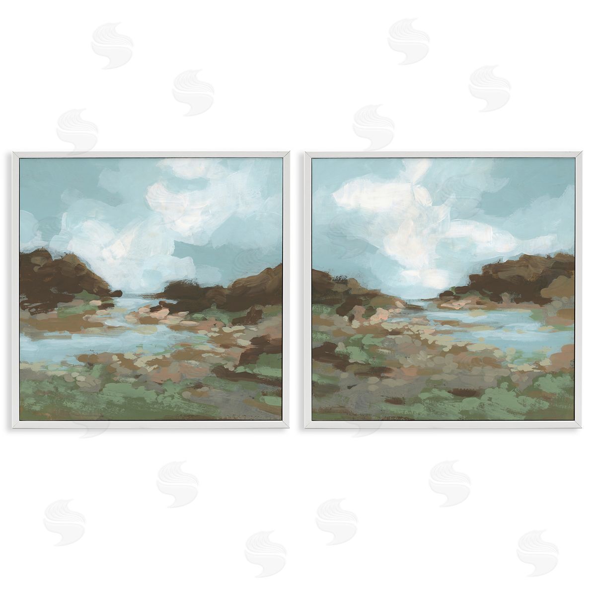 Winding River Landscape Scene White Frame Print Wall Art, Home Decor by June Erica Vess