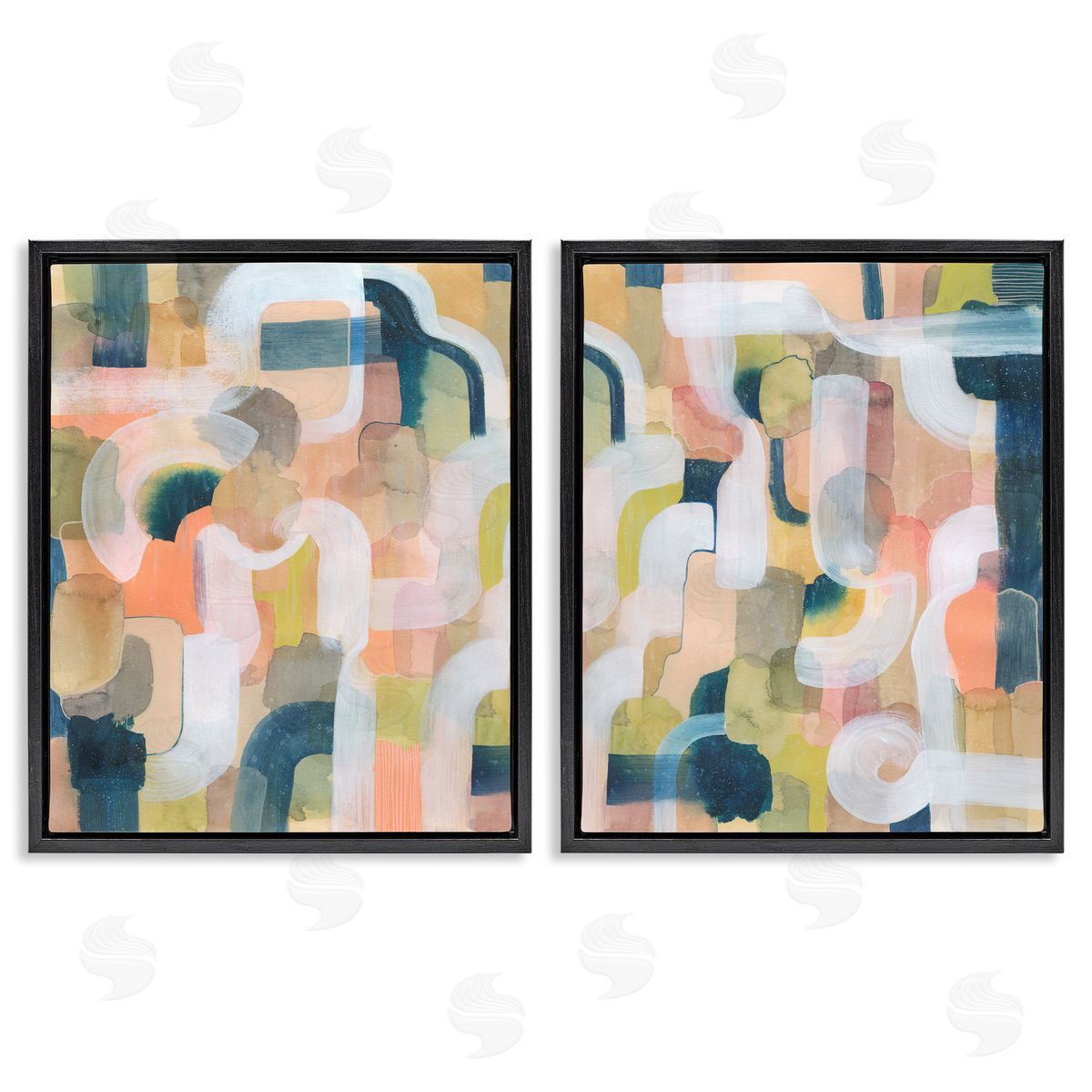 Curved Retro Abstraction Black Floating Frame Canvas Wall Art, Home Decor by Grace Popp