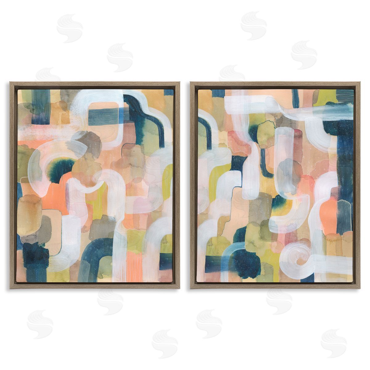 Curved Retro Abstraction Brown Floating Frame Canvas Wall Art, Home Decor by Grace Popp