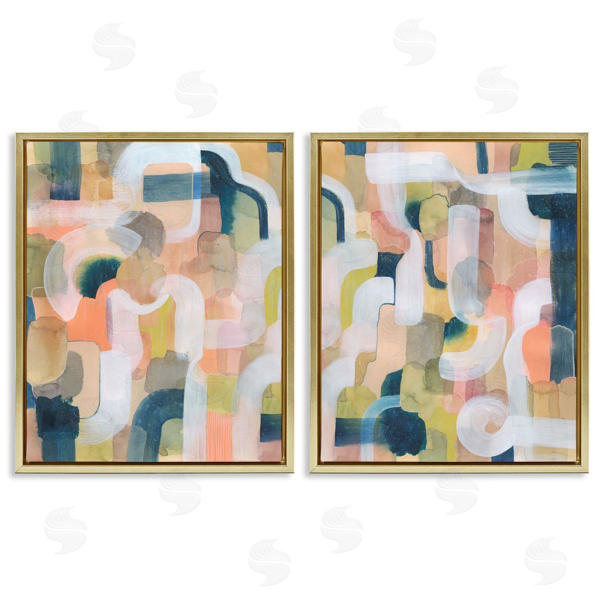 Curved Retro Abstraction Gold Floating Frame Canvas Wall Art, Home Decor by Grace Popp