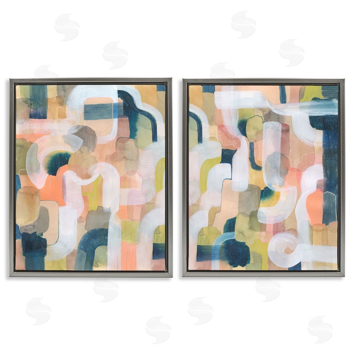 Curved Retro Abstraction Grey Floating Frame Canvas Wall Art, Home Decor by Grace Popp