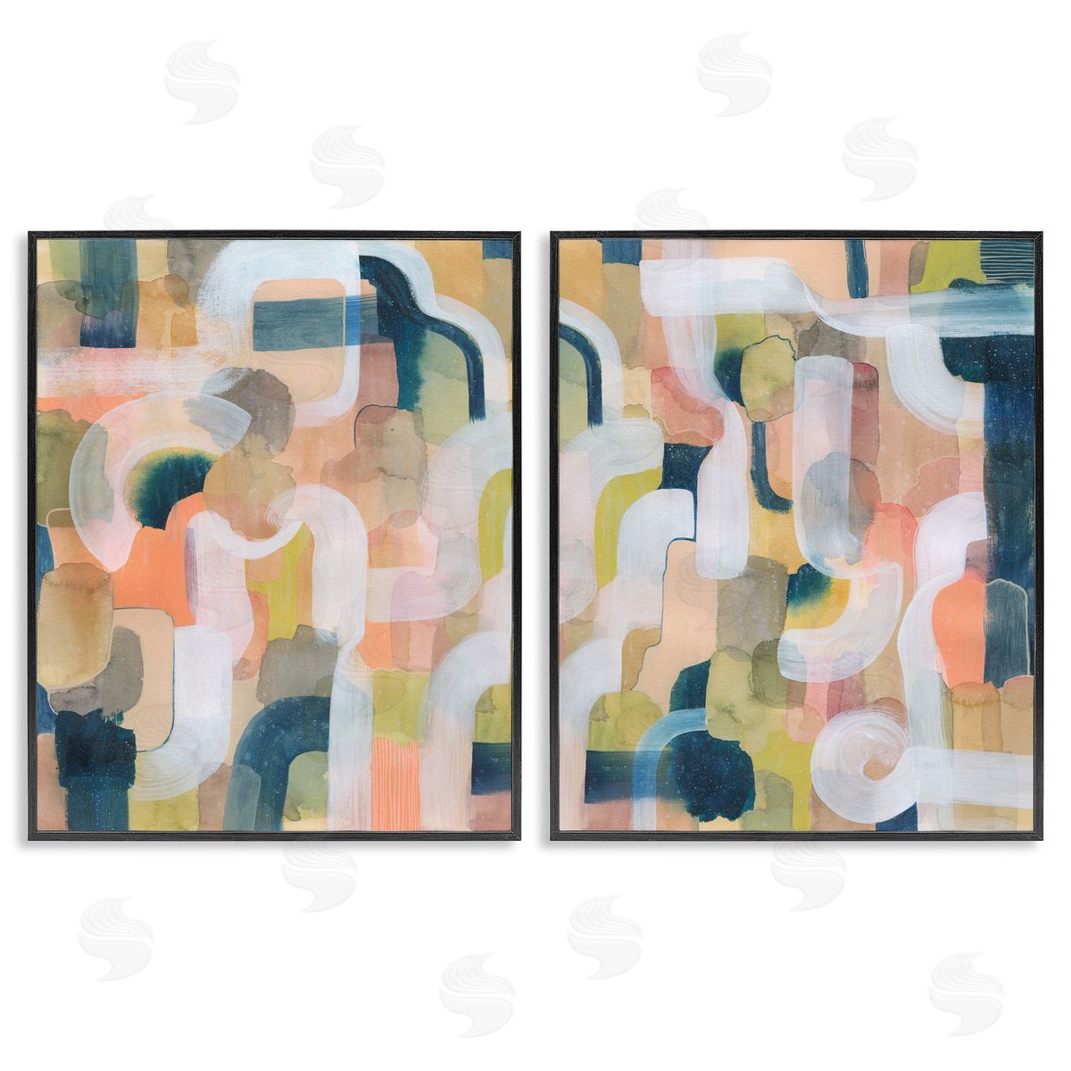 Curved Retro Abstraction Black Frame Print Wall Art, Home Decor by Grace Popp