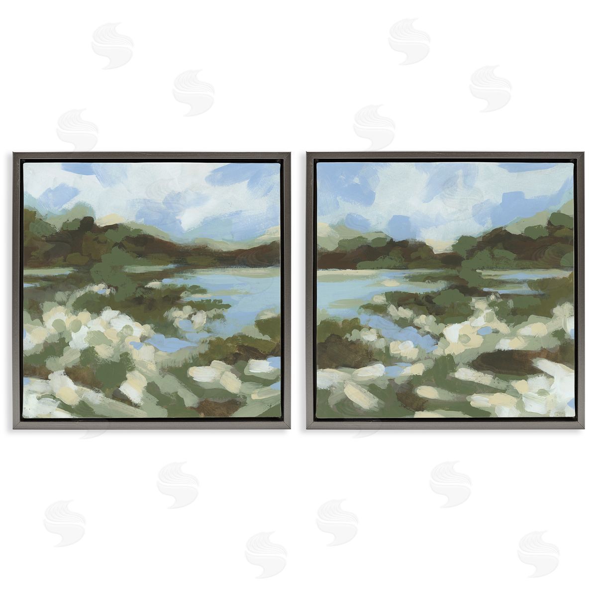 Vivid Impressionist Landscape Grey Floating Frame Canvas Wall Art, Home Decor by June Erica Vess