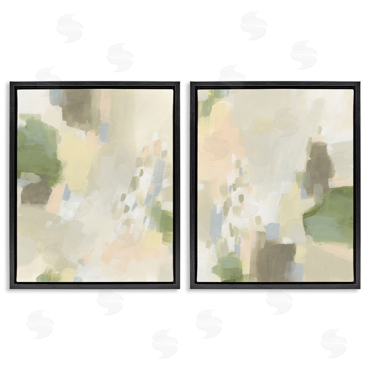 Beige Abstract with Speckles Black Floating Frame Canvas Wall Art, Home Decor by June Erica Vess