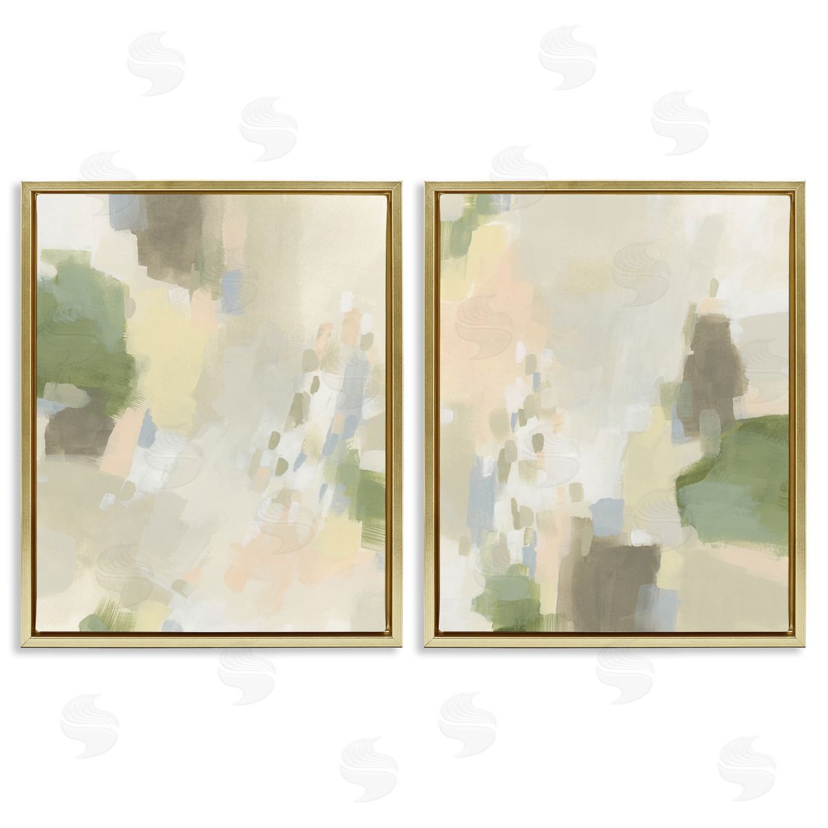 Beige Abstract with Speckles Gold Floating Frame Canvas Wall Art, Home Decor by June Erica Vess