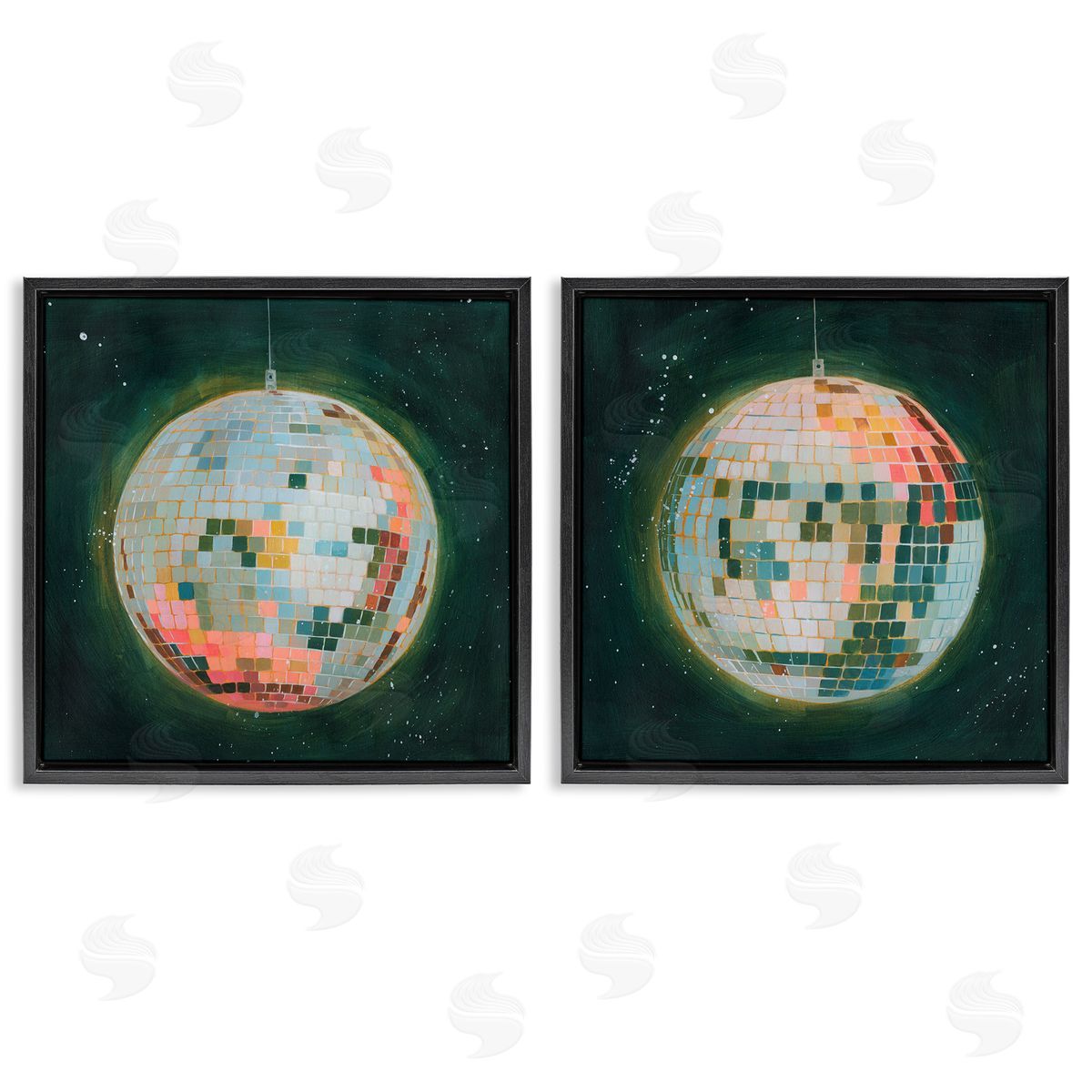 Disco Balls with Vivid Hues Black Floating Frame Canvas Wall Art, Home Decor by Grace Popp