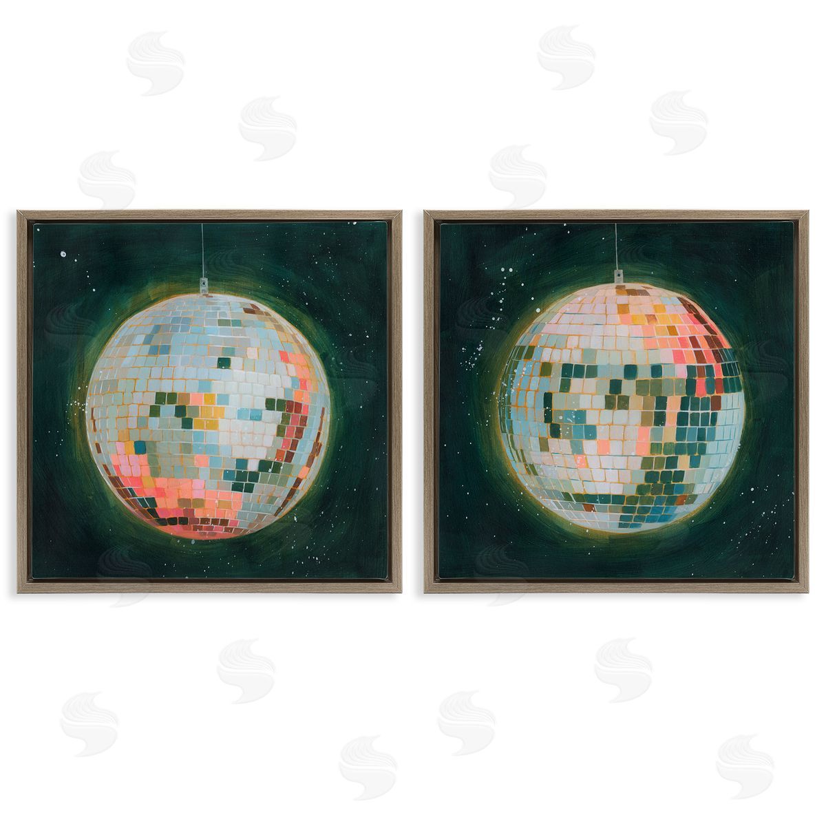Disco Balls with Vivid Hues Brown Floating Frame Canvas Wall Art, Home Decor by Grace Popp