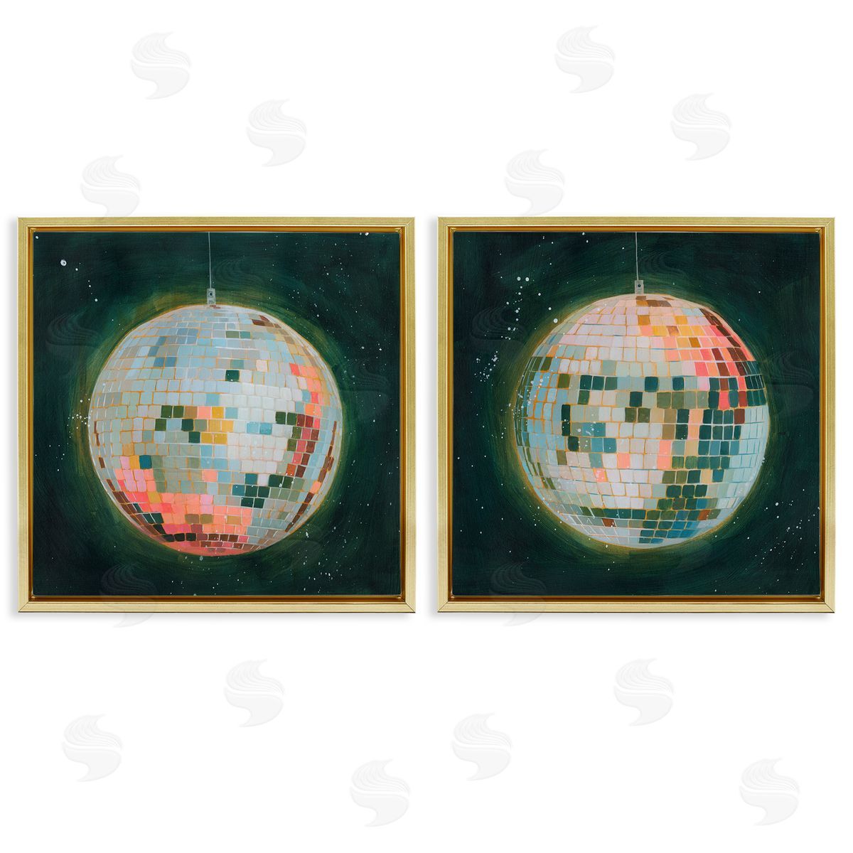 Disco Balls with Vivid Hues Gold Floating Frame Canvas Wall Art, Home Decor by Grace Popp