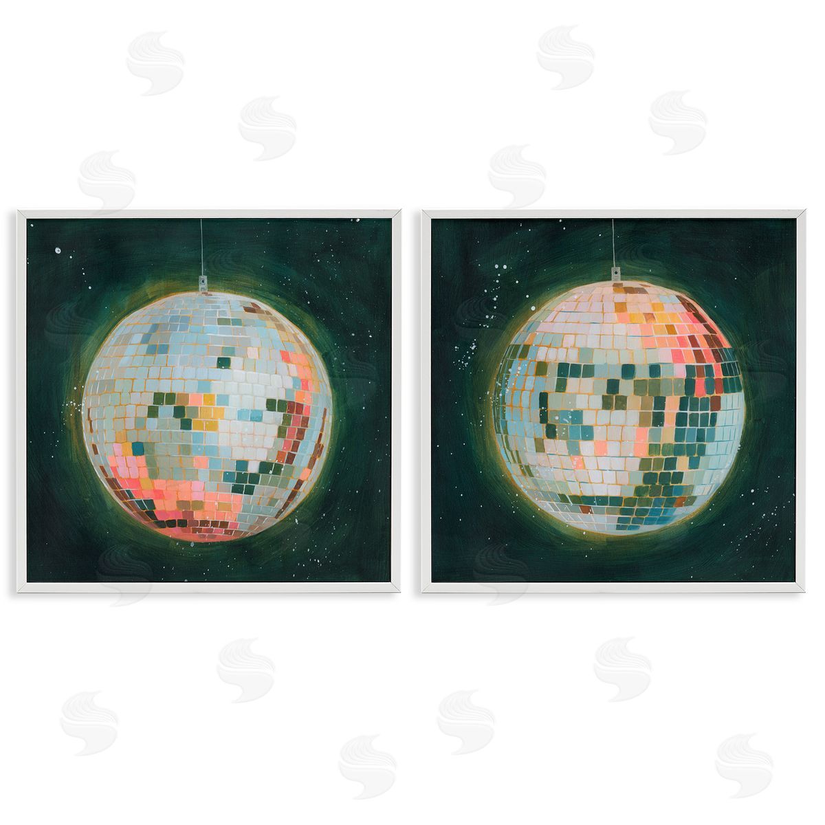 Disco Balls with Vivid Hues White Frame Print Wall Art, Home Decor by Grace Popp