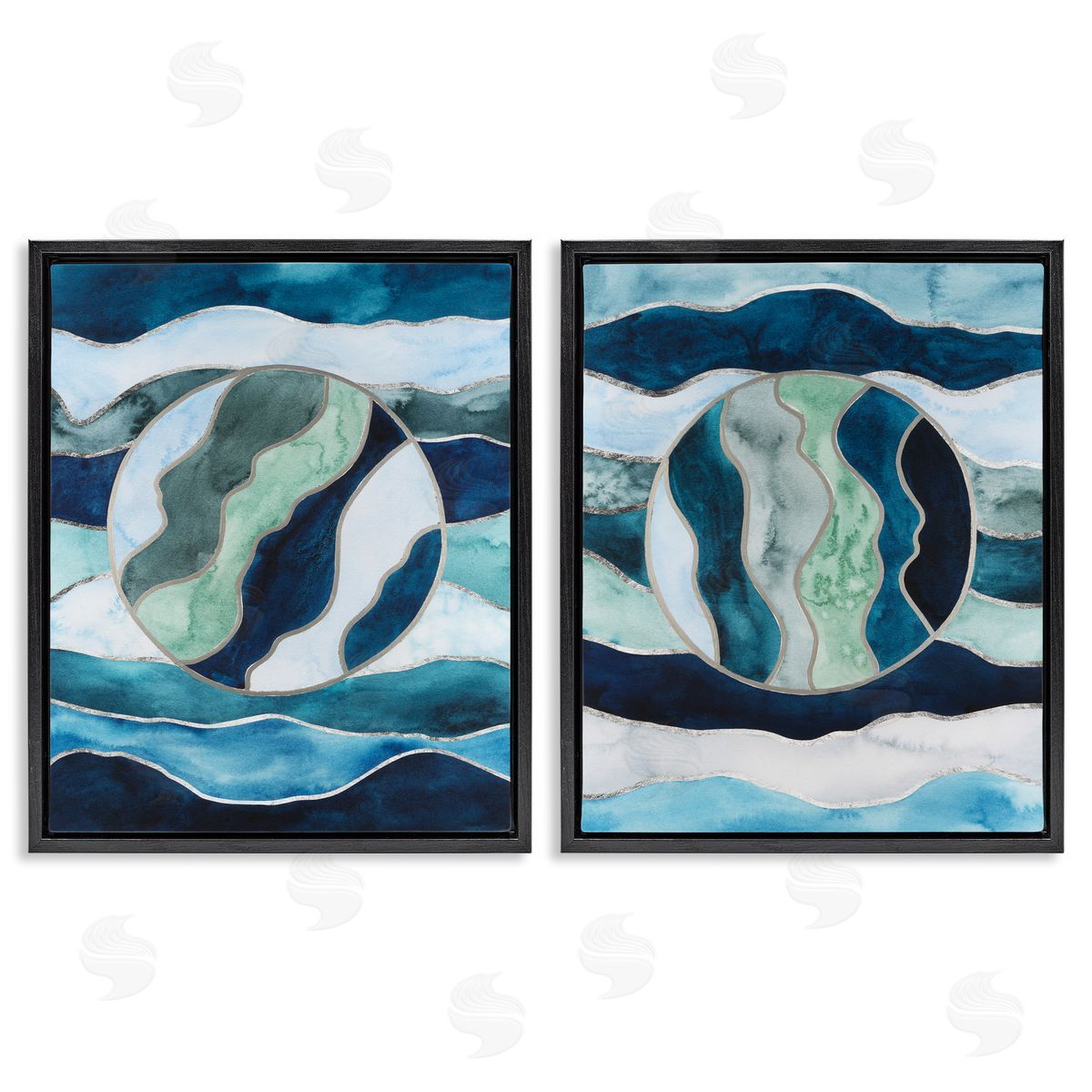 Nautical Stained Glass Style Abstract Black Floating Frame Canvas Wall Art, Home Decor by Grace Popp