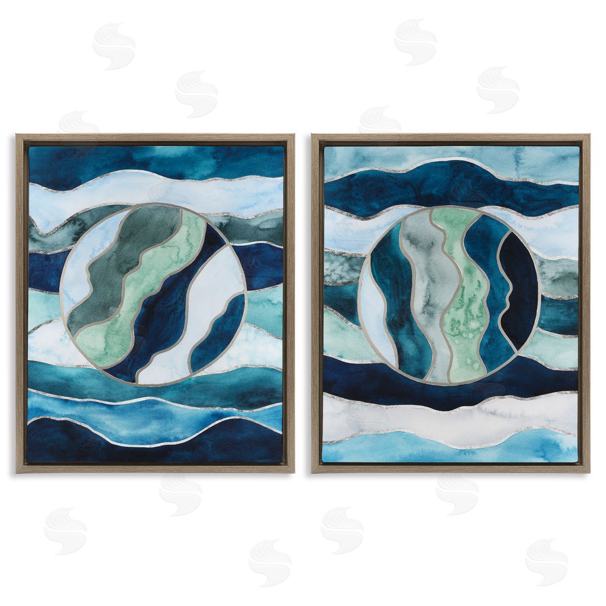 Nautical Stained Glass Style Abstract Brown Floating Frame Canvas Wall Art, Home Decor by Grace Popp