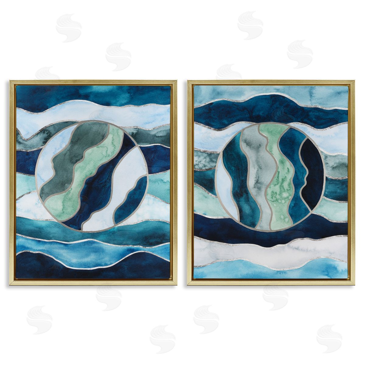 Nautical Stained Glass Style Abstract Gold Floating Frame Canvas Wall Art, Home Decor by Grace Popp