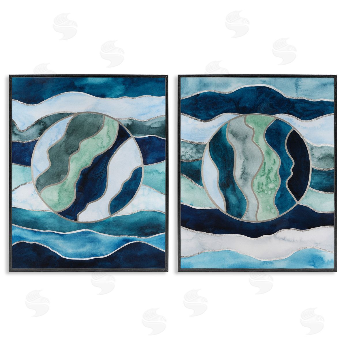 Nautical Stained Glass Style Abstract Black Frame Print Wall Art, Home Decor by Grace Popp