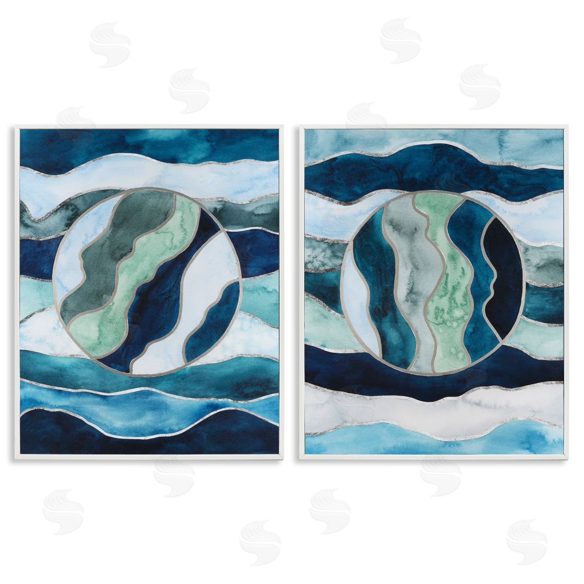 Nautical Stained Glass Style Abstract White Frame Print Wall Art, Home Decor by Grace Popp