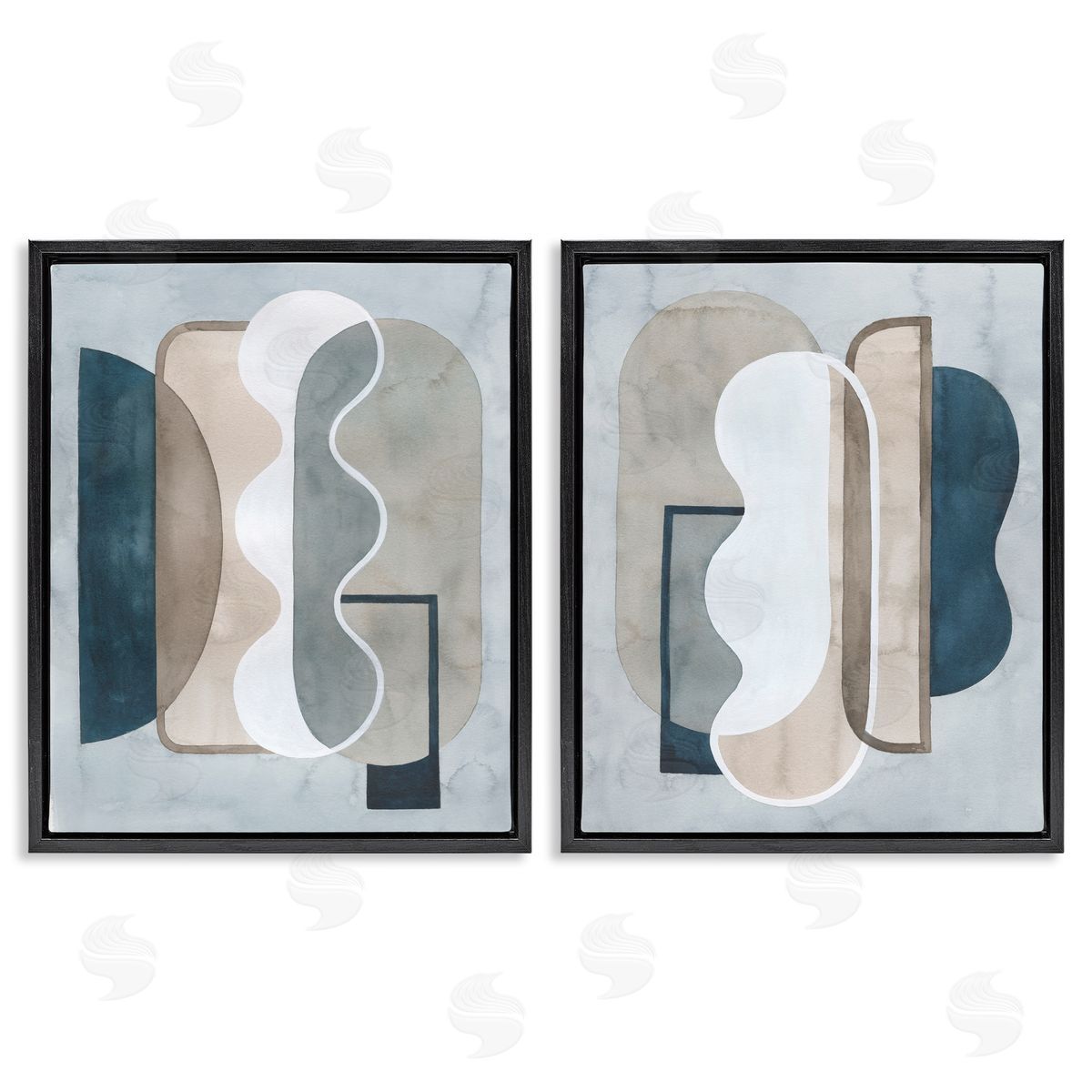 Wavy Retro Contemporary Black Floating Frame Canvas Wall Art, Home Decor by Grace Popp