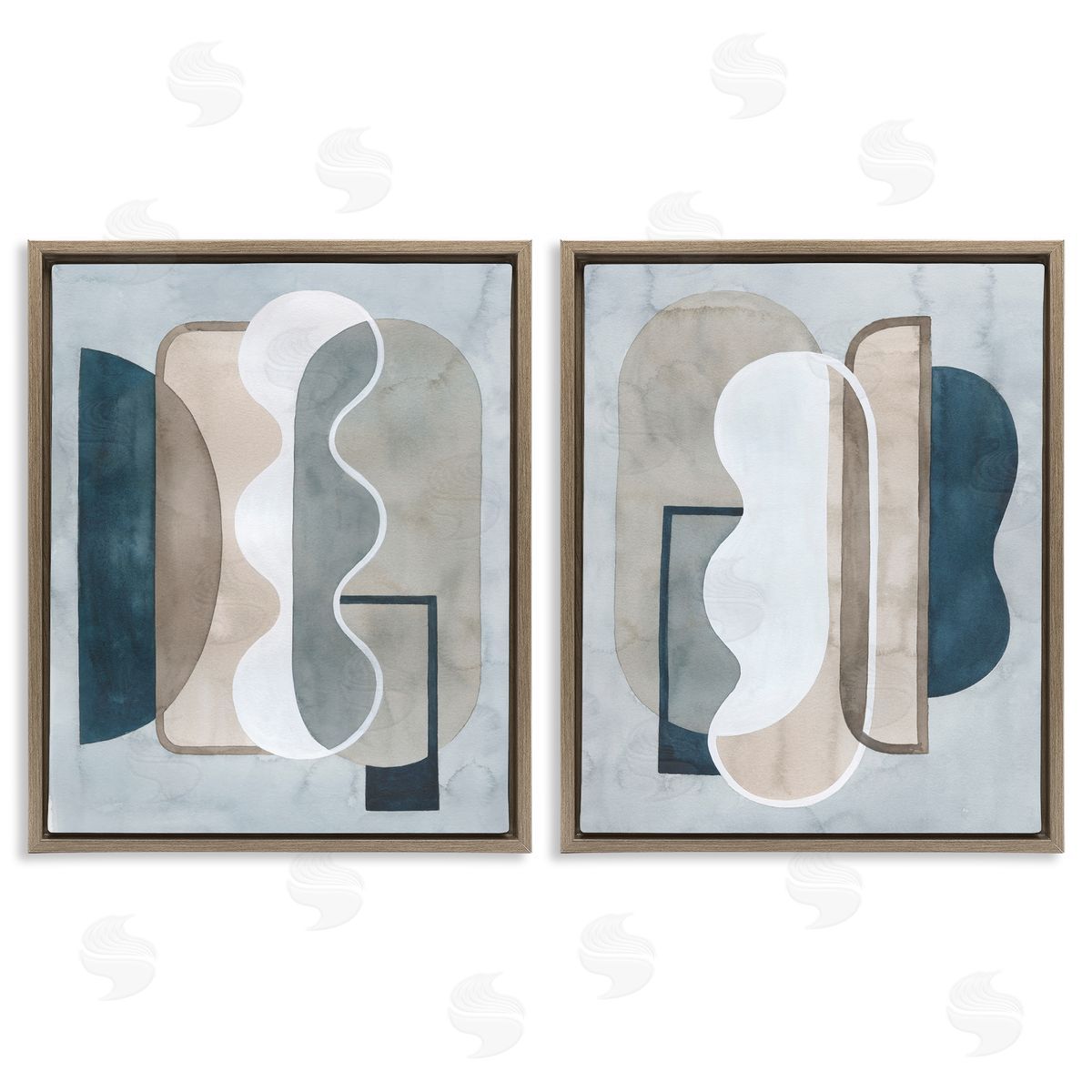 Wavy Retro Contemporary Brown Floating Frame Canvas Wall Art, Home Decor by Grace Popp