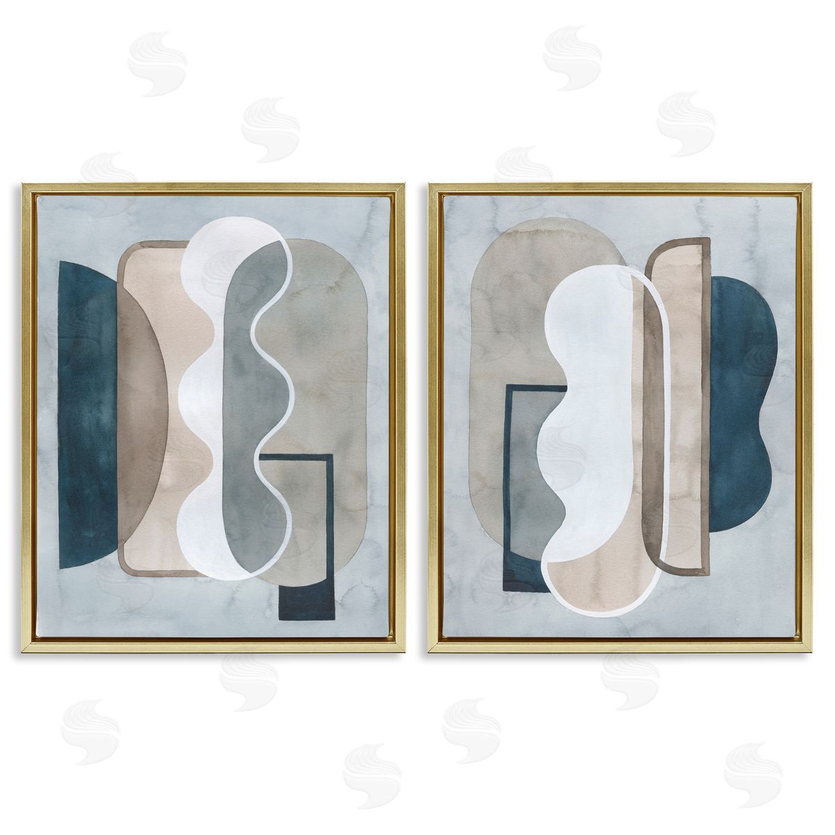 Wavy Retro Contemporary Gold Floating Frame Canvas Wall Art, Home Decor by Grace Popp