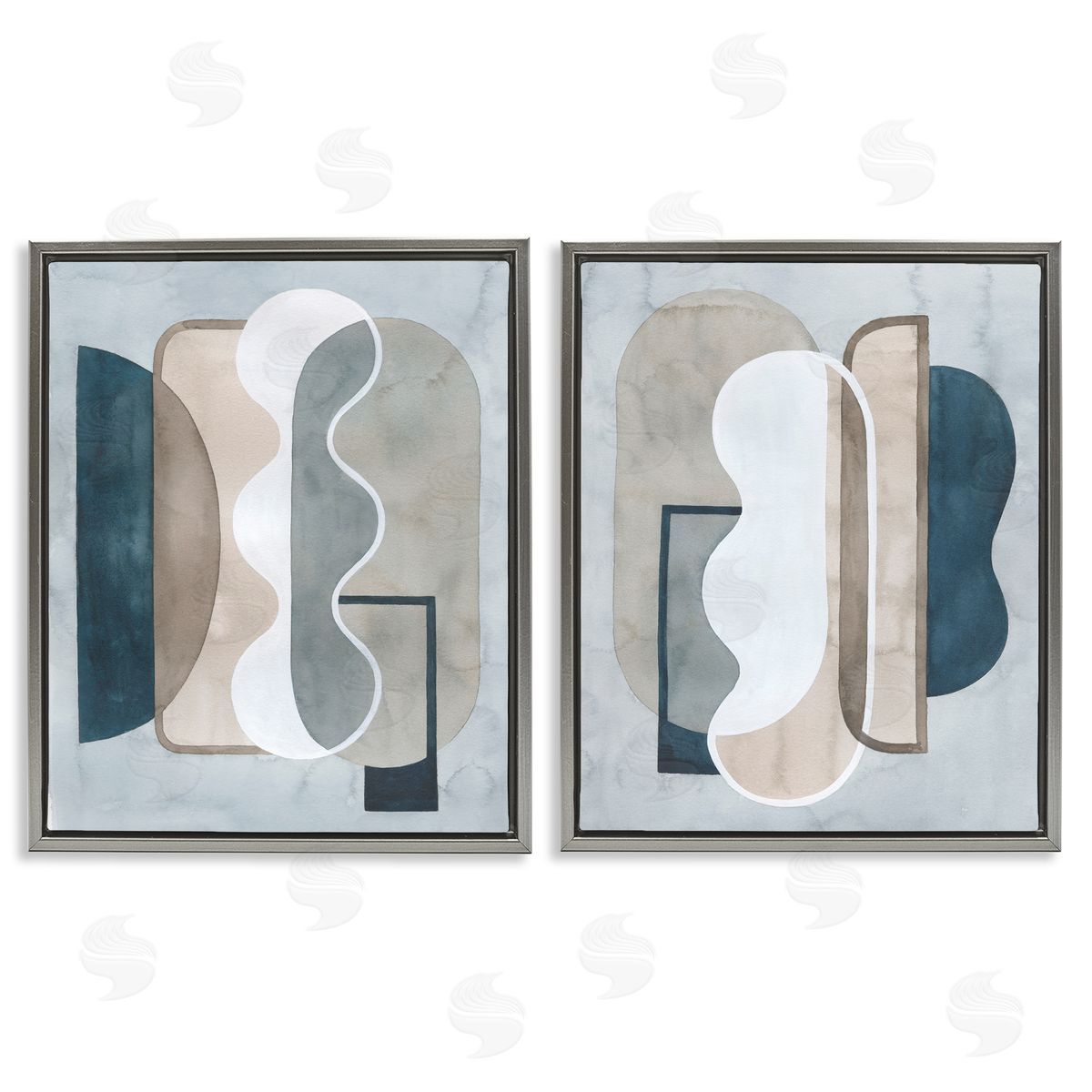 Wavy Retro Contemporary Grey Floating Frame Canvas Wall Art, Home Decor by Grace Popp