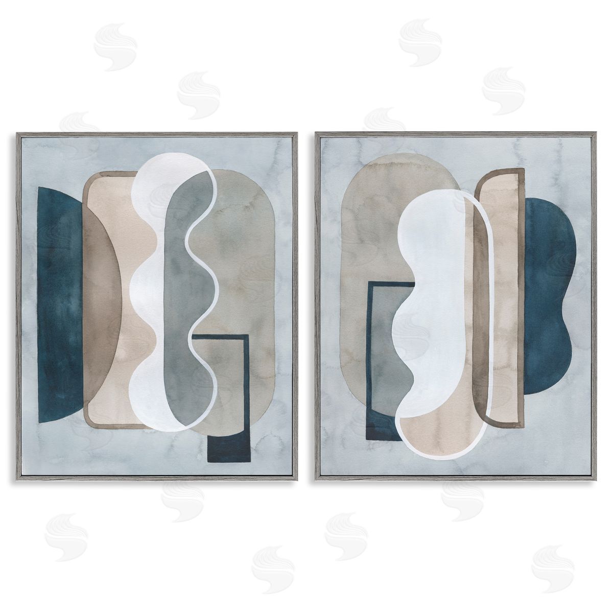 Wavy Retro Contemporary Grey Frame Print Wall Art, Home Decor by Grace Popp