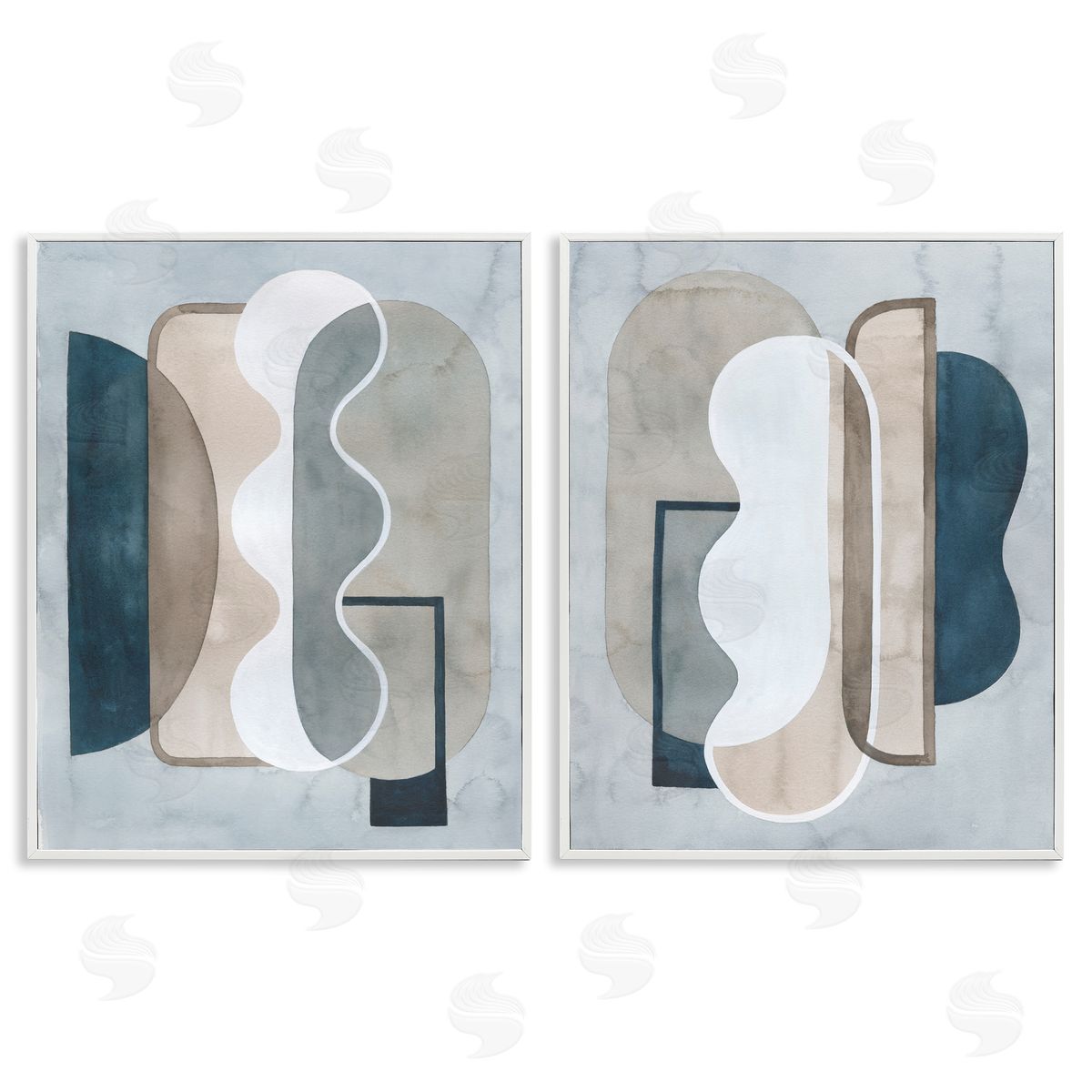 Wavy Retro Contemporary White Frame Print Wall Art, Home Decor by Grace Popp
