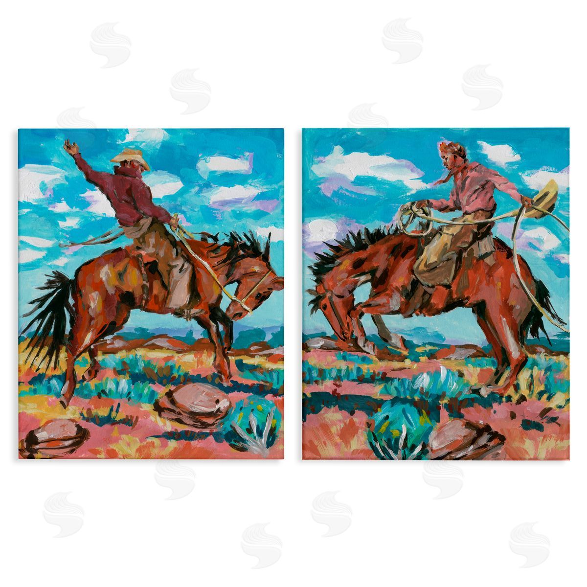 Rustic Cowboys in Desert Canvas Wall Art, Home Decor by Melissa Wang