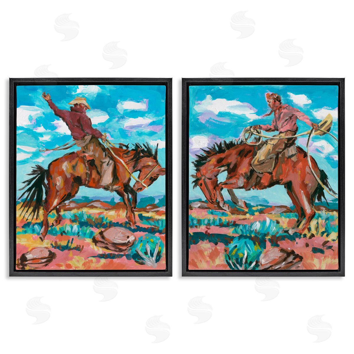 Rustic Cowboys in Desert Black Floating Frame Canvas Wall Art, Home Decor by Melissa Wang