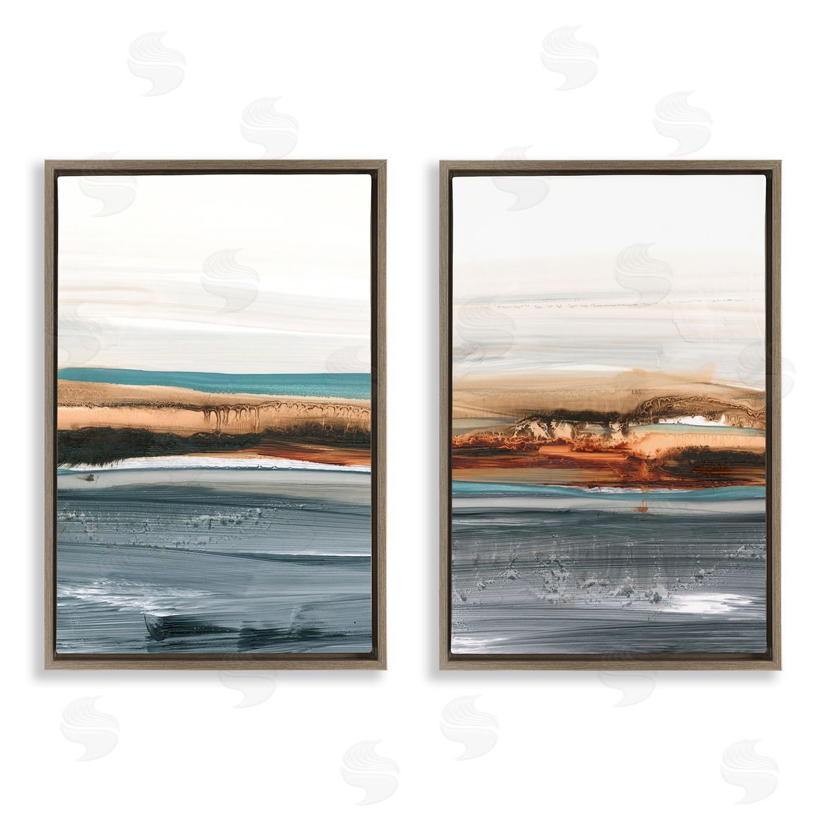 Coastal Beach Impression Brown Floating Frame Canvas Wall Art, Home Decor by Ethan Harper