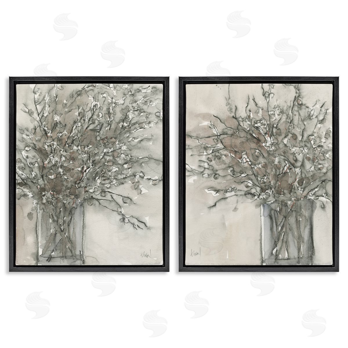 Charcoal Sketched Vase Black Floating Frame Canvas Wall Art, Home Decor by Samuel Dixon