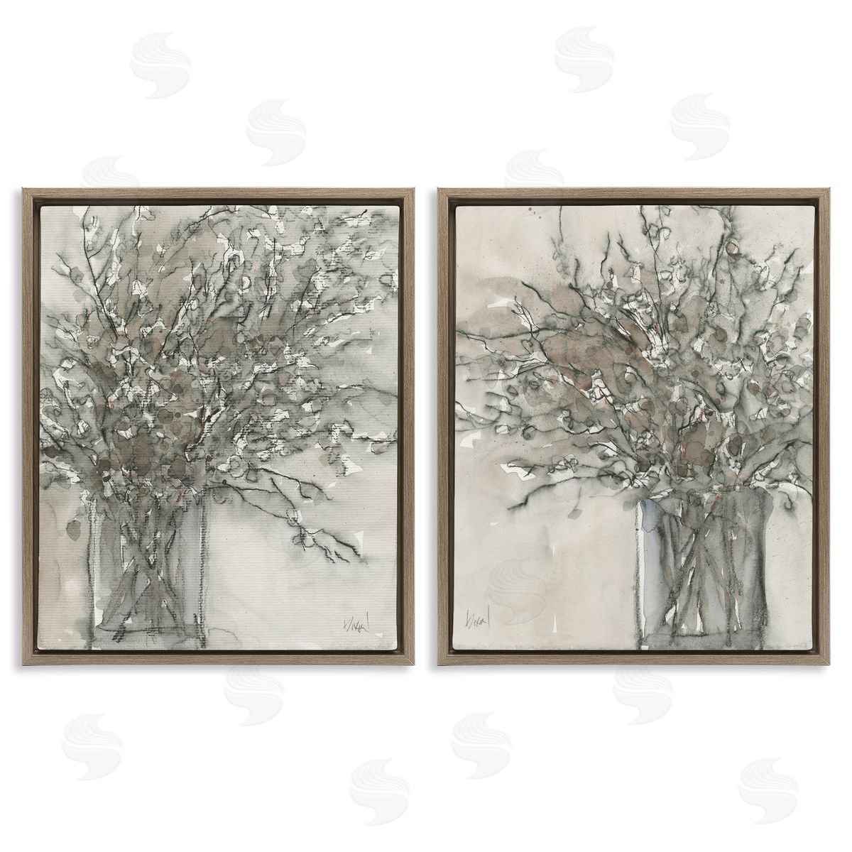 Charcoal Sketched Vase Brown Floating Frame Canvas Wall Art, Home Decor by Samuel Dixon