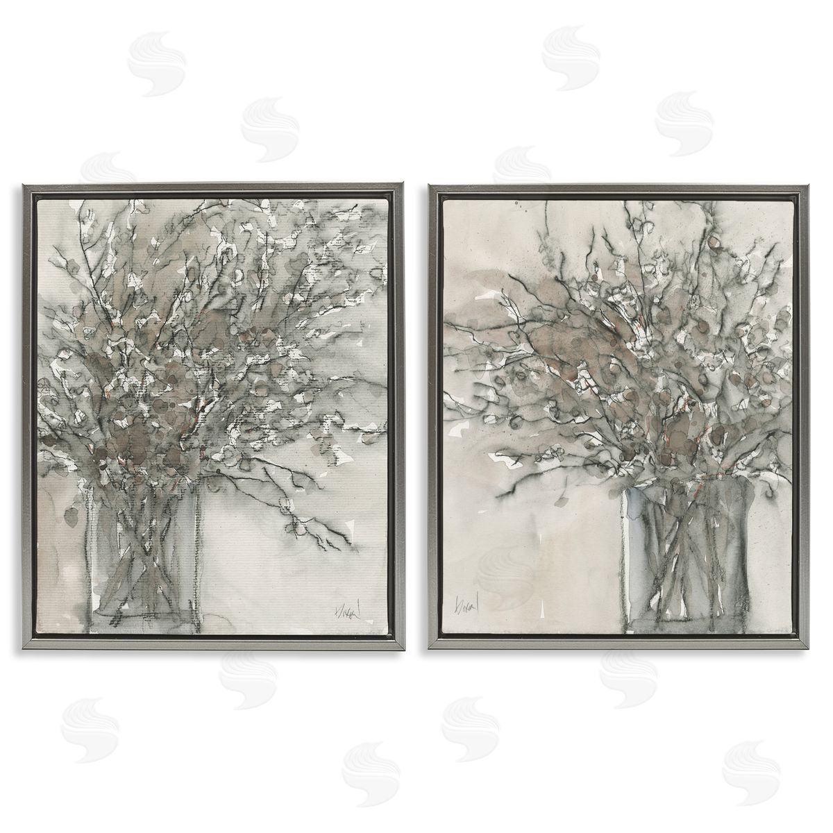 Charcoal Sketched Vase Grey Floating Frame Canvas Wall Art, Home Decor by Samuel Dixon
